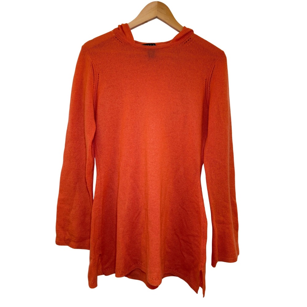 LAUNDRY by Shelli Segal Women's size M Orange 100% Cashmere Hooded Tunic Sweater